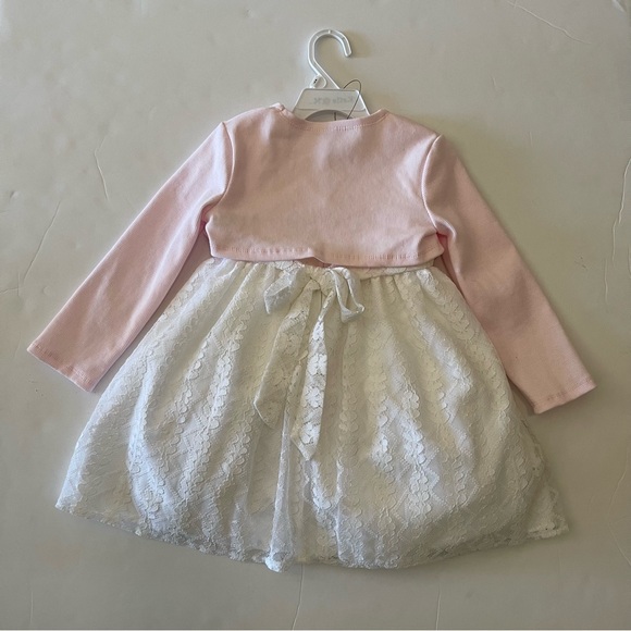 Two Pieces White Lace Long Sleeve Pink Bolero Girls Dress - Picture 4 of 5